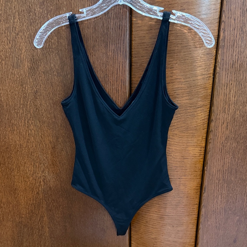 Black Leith Plunging V Neck Body Suit